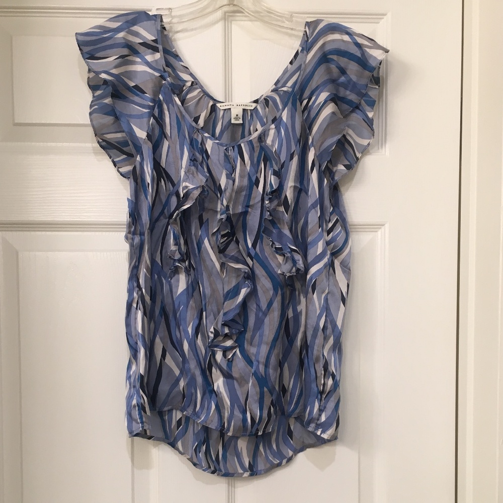 Blue Wave Ruffle Blouse (Scoop Neck)
